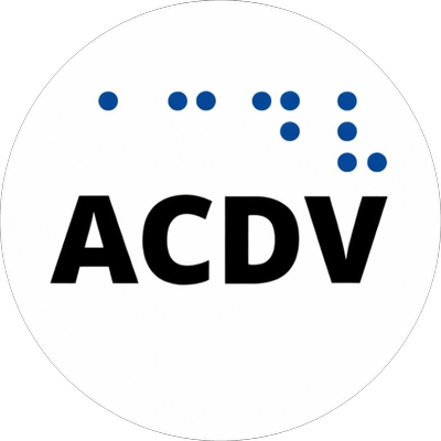 Logotipo da ACDV, Associação Colatinense de Deficientes Visuais, com a sigla em braille
